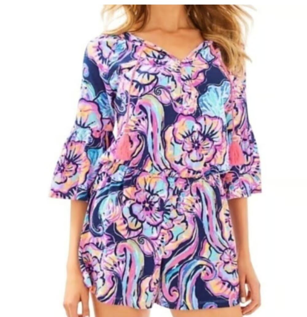 Lilly Pulitzer NautiNavy Boho Bateau Romper XXS NWT beachy cruise coastal preppy